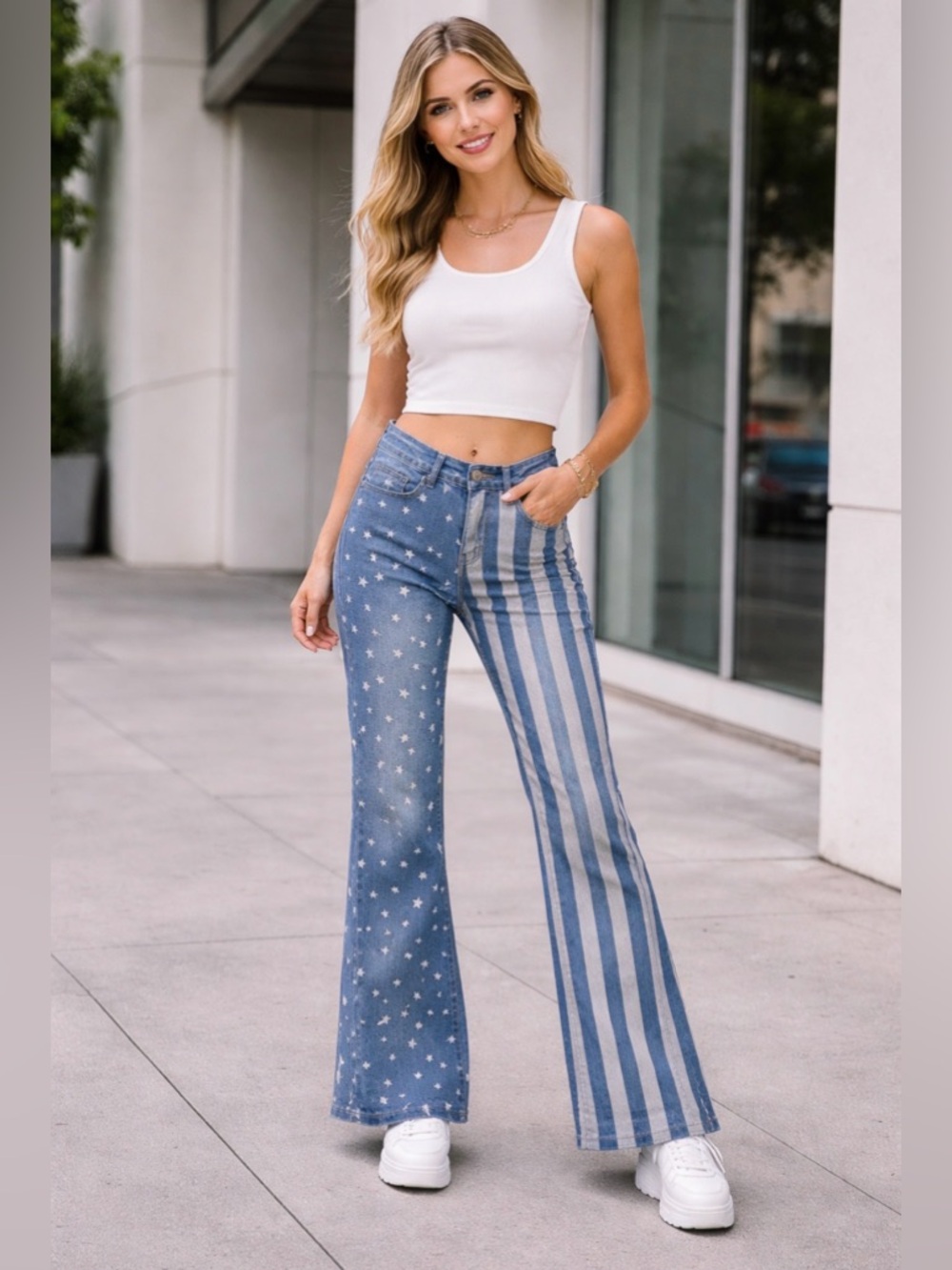 Celebrity Ace The Wide Leg Bootcut Stars & Stripes Jeans Sz 28